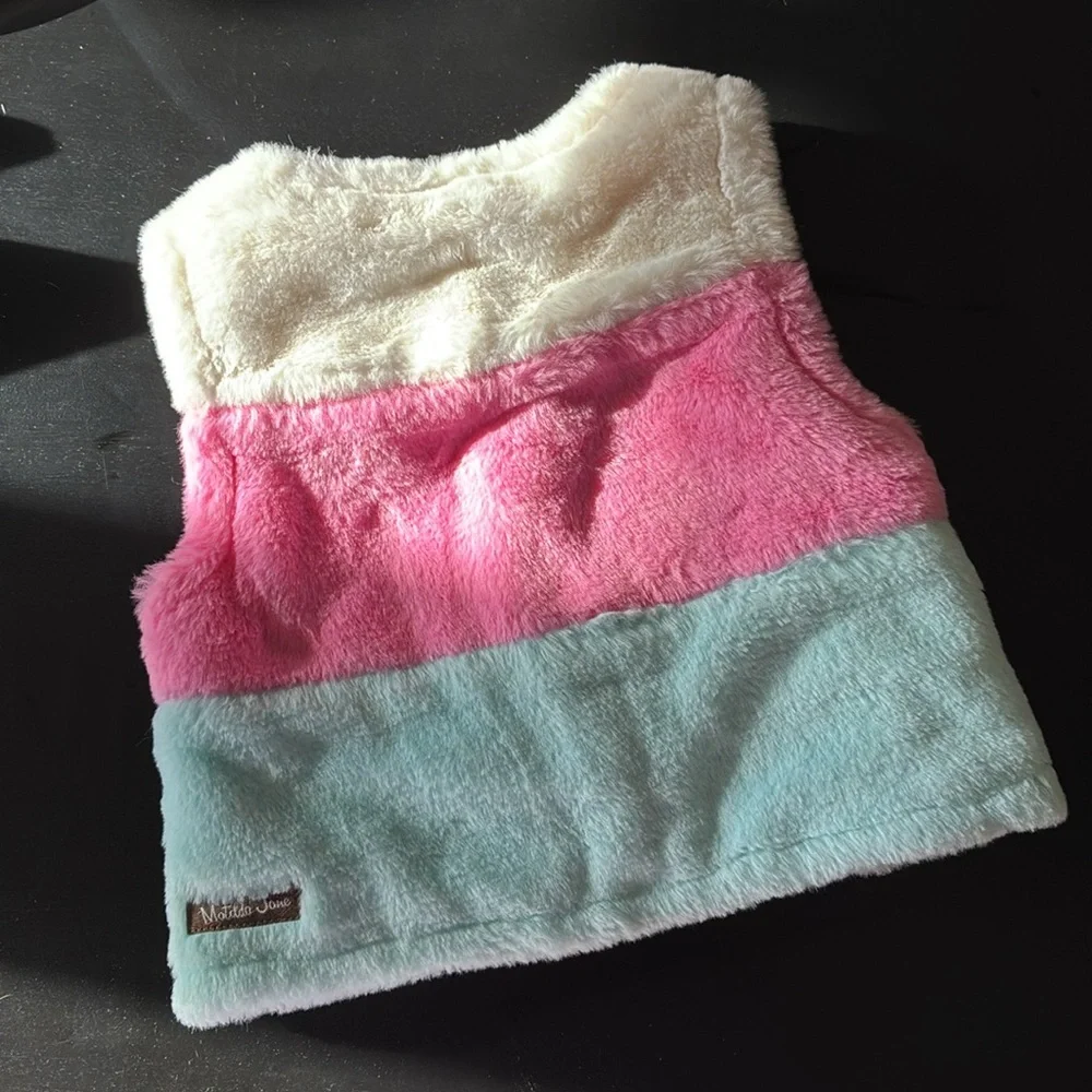 Matilda Jane Faux Fur Vest in Cream, Pink, & Blue